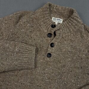 Luca Nobili Wool Sweater‎ Mens L Brown Speckled Henley Made Italy Knit Pullover